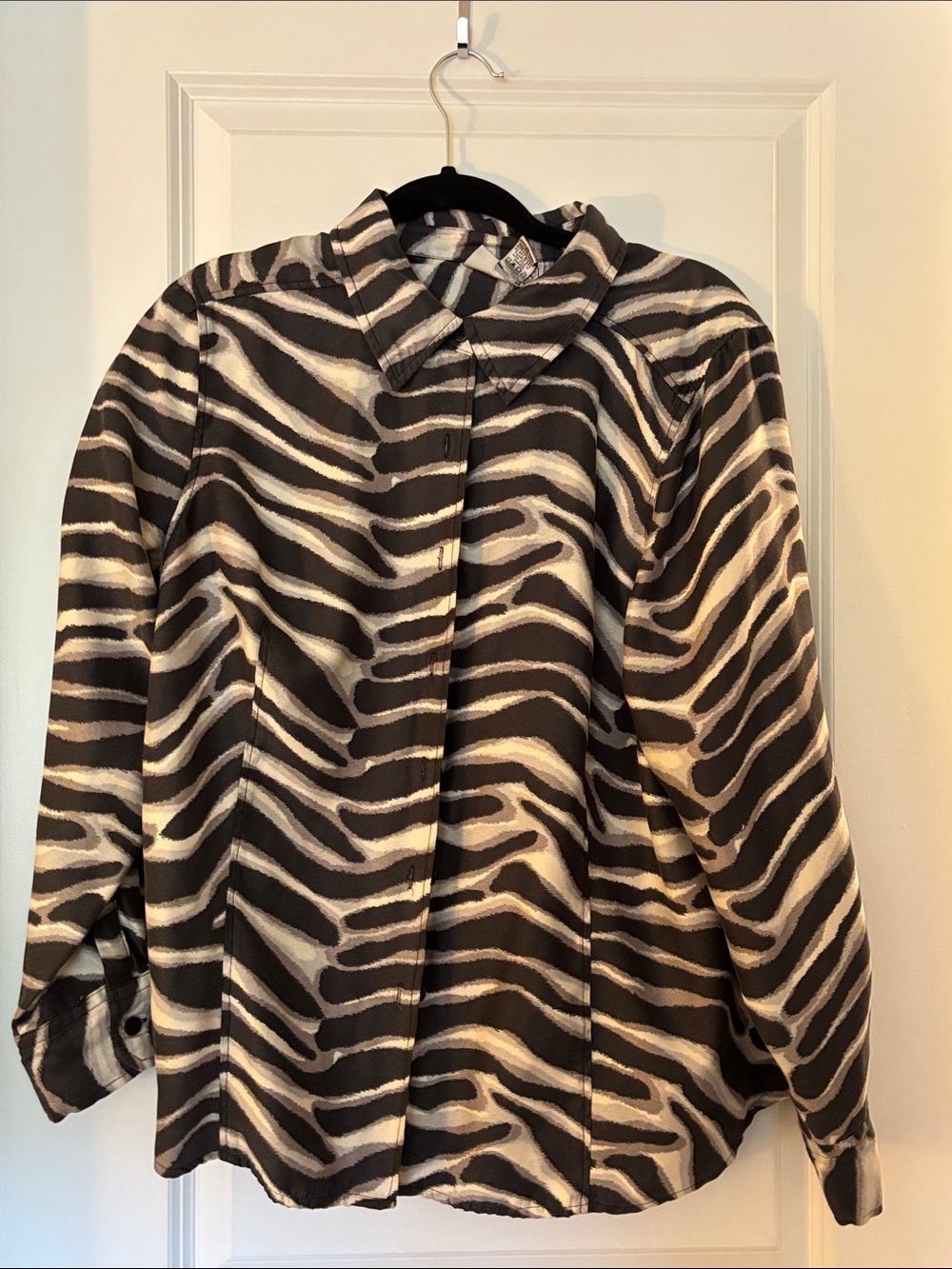 Victor Costa Black and Cream Zebra Print Button-Down Shirt